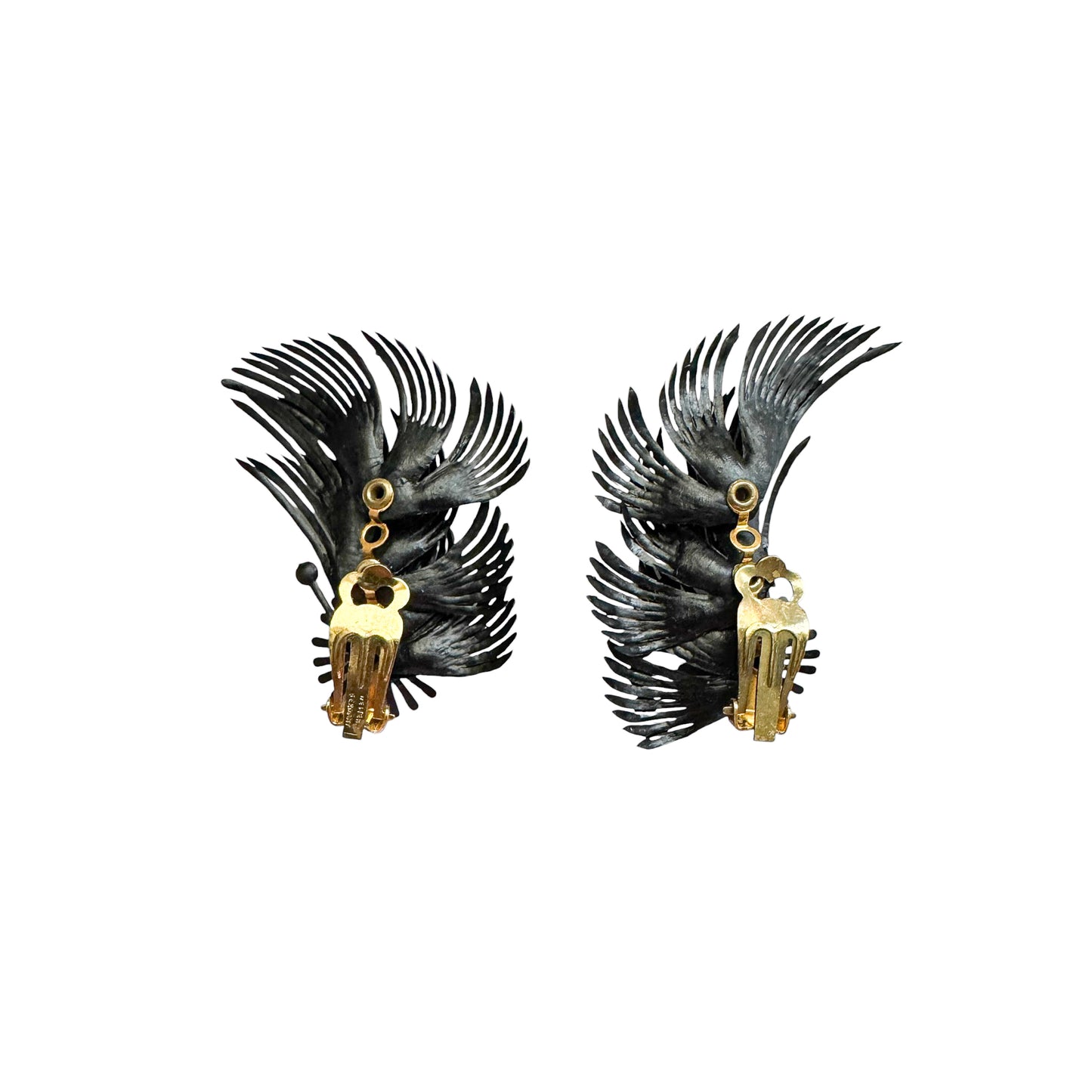 Vintage Bakelite & Swarovski Crystal Feather Wing Clip-On Earrings — 1950s