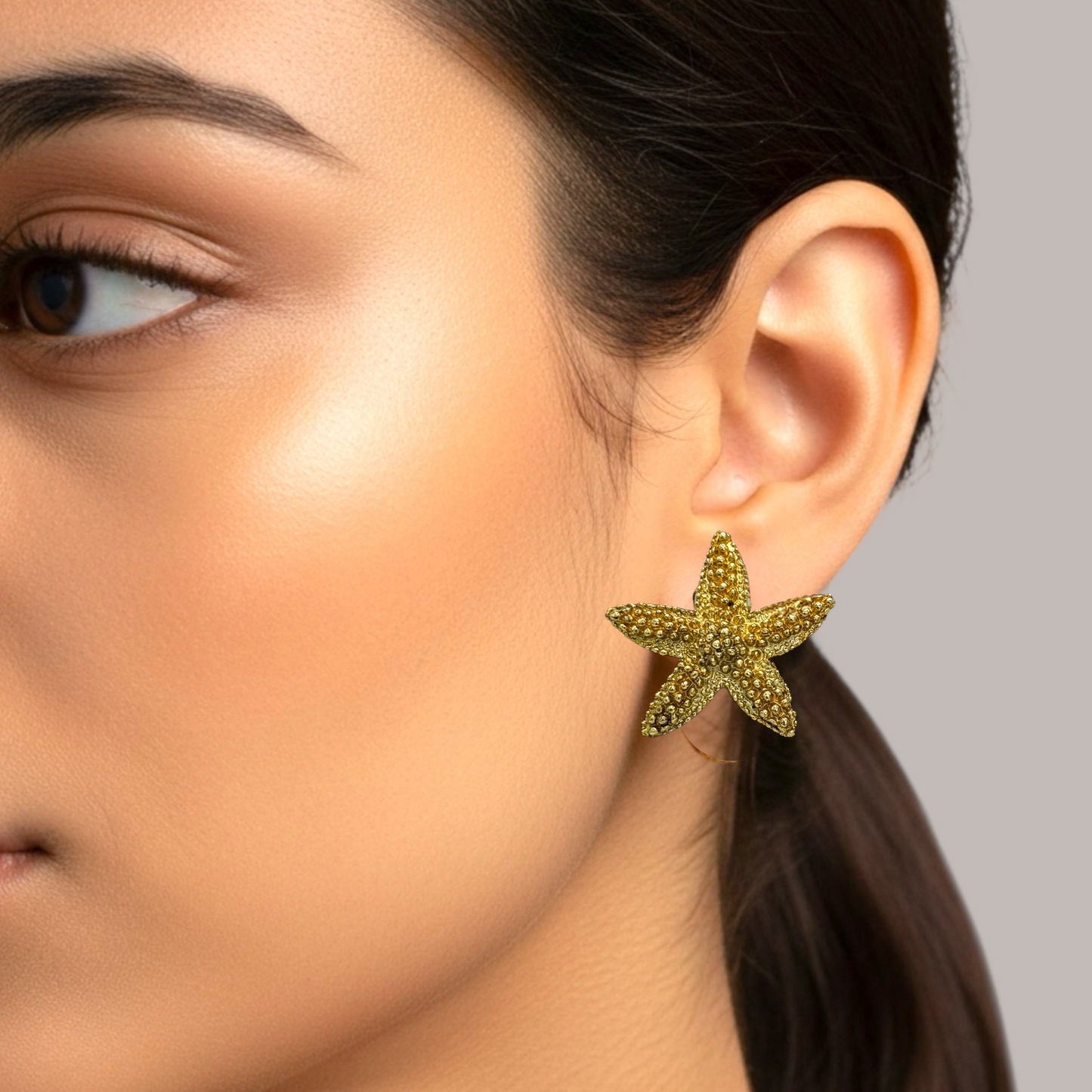 Vintage Textured Gold Tone Starfish Earrings