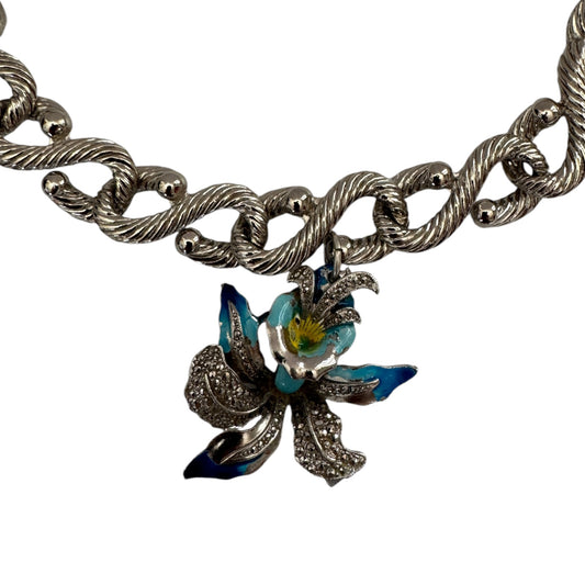 1950s Floral Enamel Pendant on 1980s Vintage Chain Necklace