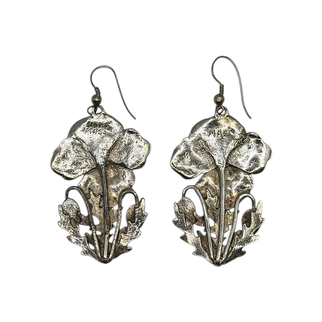 Vintage MASJ Signed Pewter Poppy Stem Earrings — 1980s–1990s