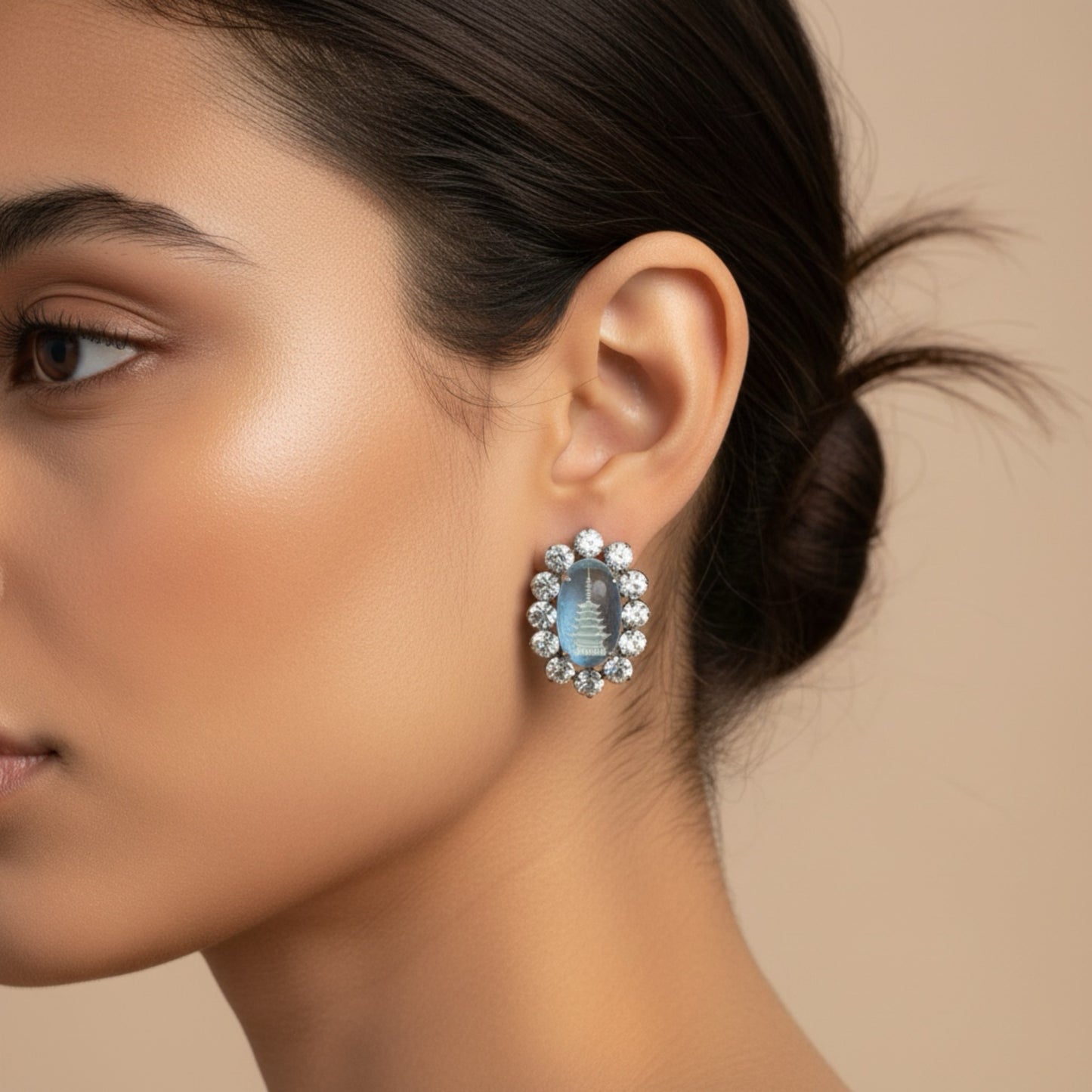 Vintage Ters Oyma Japon Pagoda Küpe