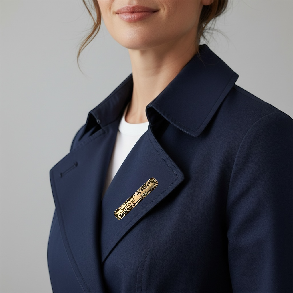 Antika “Grateful” Yazılı Rolled Gold Bar Broş