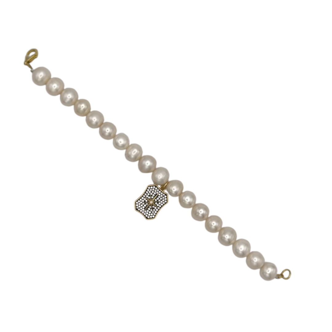 Vintage Pearl Bracelet with North Star Rhinestone Pendant — 1970s