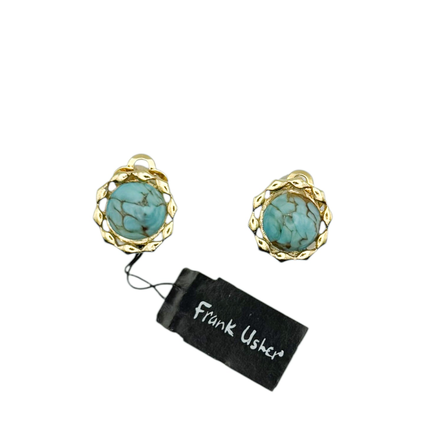 Vintage Frank Usher Gold-Plated Turquoise Clip-On Earrings — 1980s