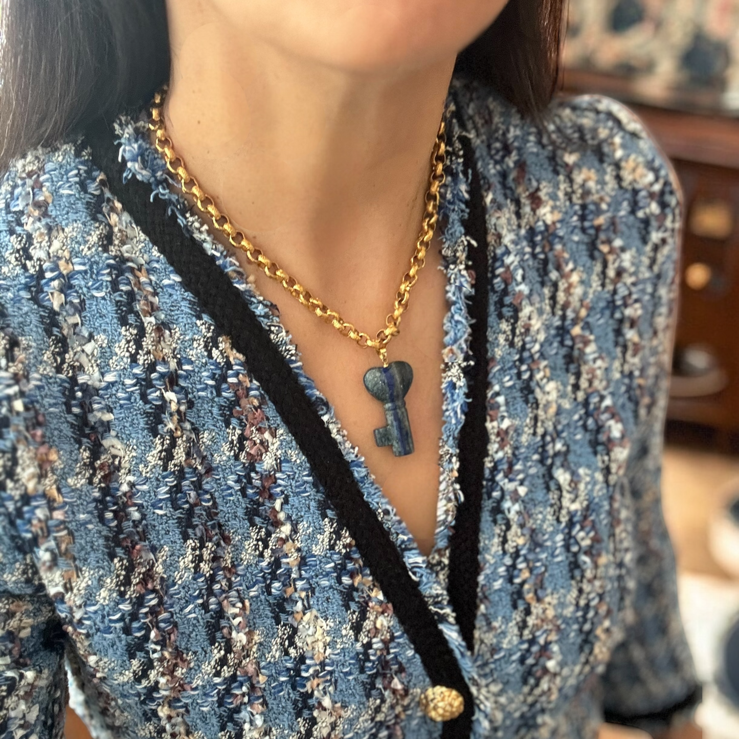 Lapis Lazuli “Kalbimin Anahtarı” Vintage Rolo Zincir