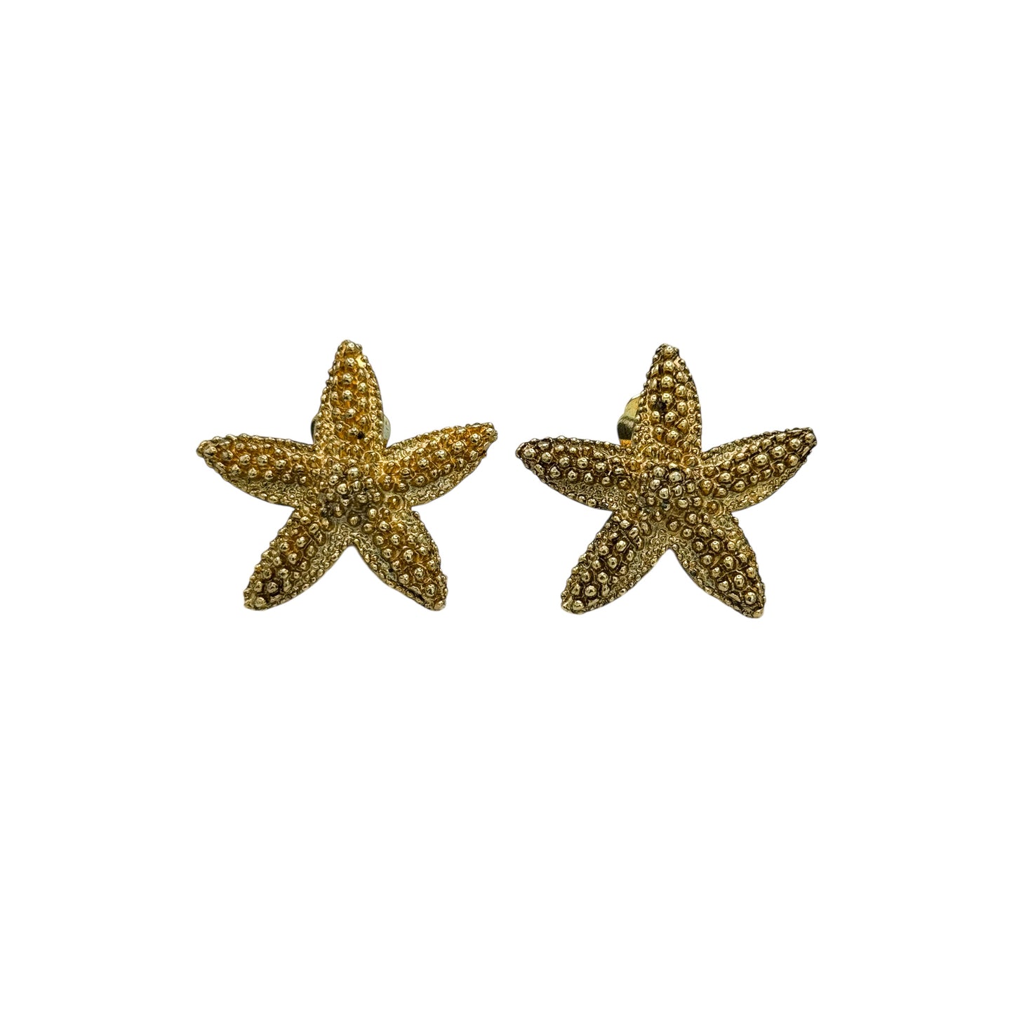 Vintage Textured Gold Tone Starfish Earrings
