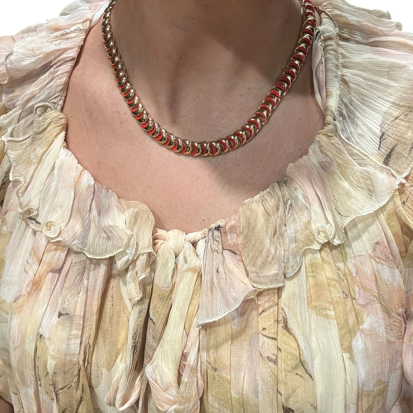 Vintage Kırmızı Mine Choker Kolye
