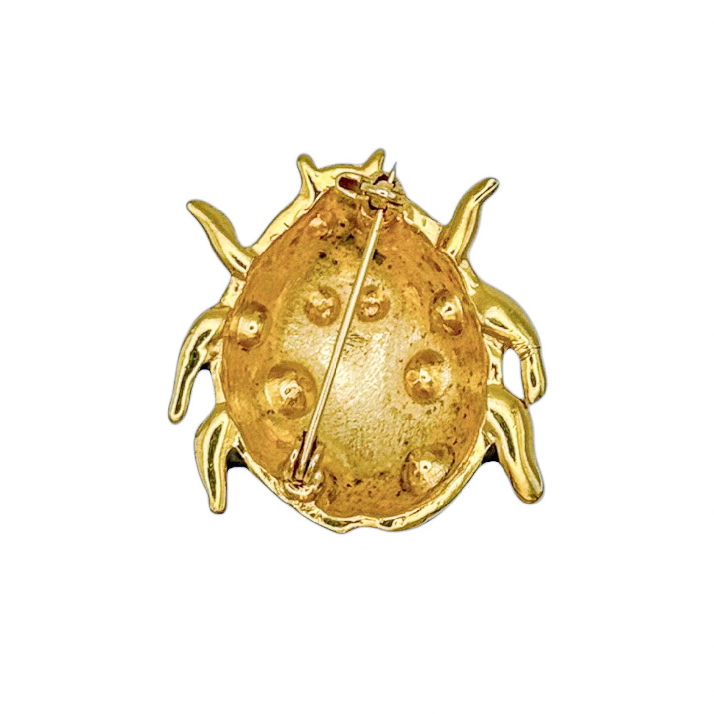 Vintage Gold-Plated Brown Enamel Swarovski Ladybug Brooch — 1980s