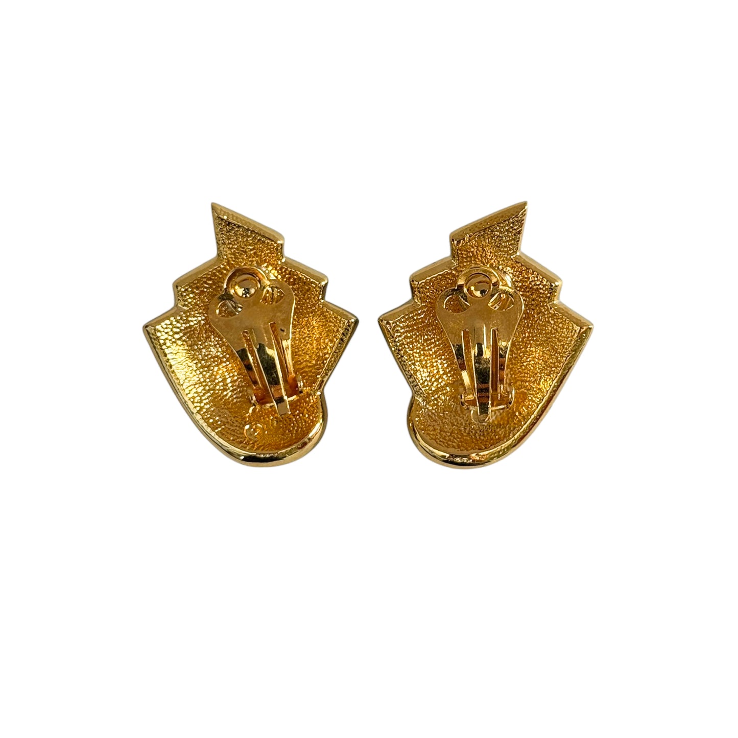 Vintage Bergdorf Goodman Green Enamel Art Deco Fan Earrings — 1980s