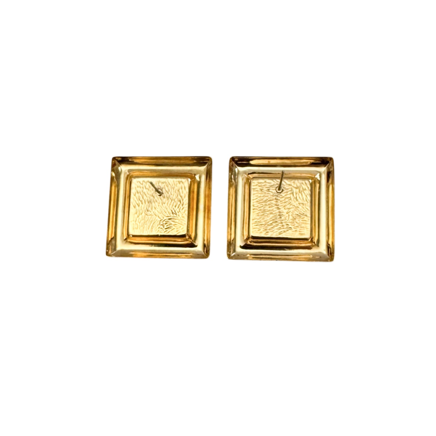 Vintage Gold & Emerald Green Enamel Geometric Square Earrings — 1980s