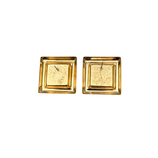 Vintage Gold & Emerald Green Enamel Geometric Square Earrings — 1980s