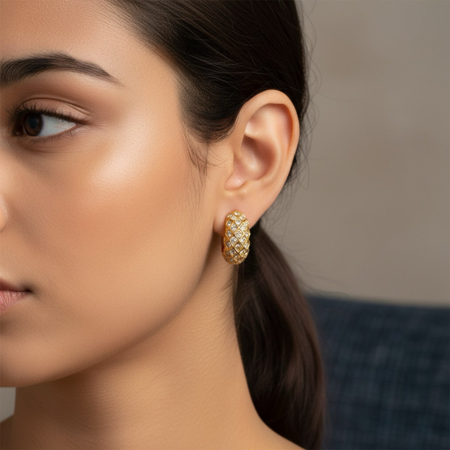 Vintage Altın Kaplama Taşlı Küpe