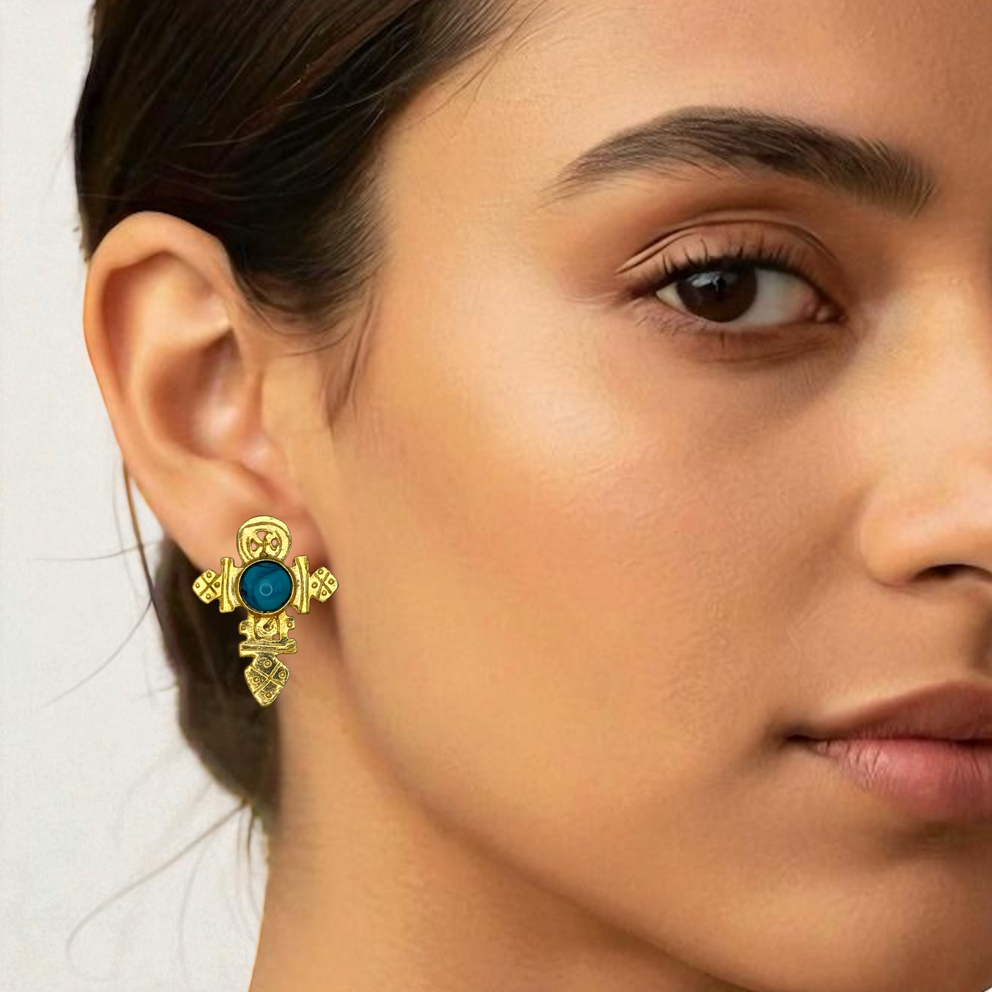 Vintage Gold Plated Turquoise Cross Earrings
