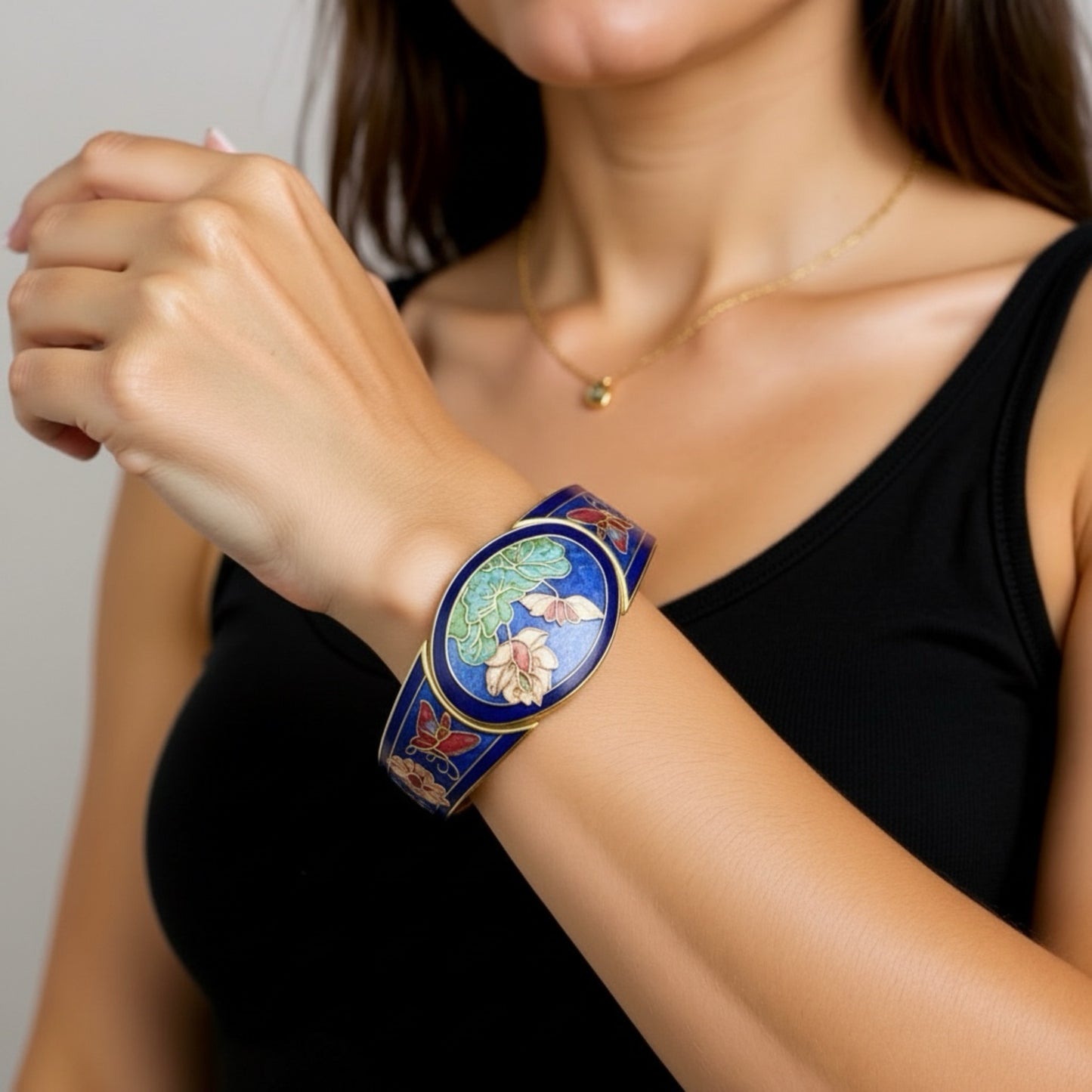 Vintage 1970s Cloisonné Butterfly Bangle Bracelet