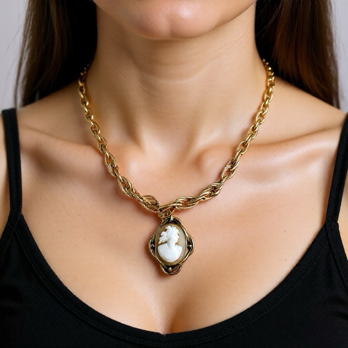 Antika Cameo Broş Vintage Kolye