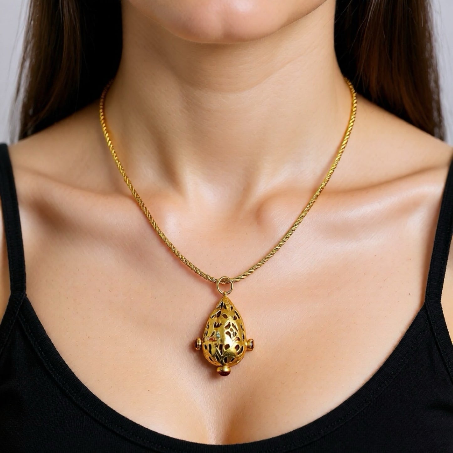 Vintage Gold Plated Rope Chain Egg Pendant Necklace