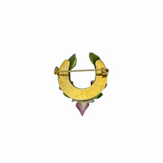 Vintage Royal Doulton Porcelain Floral Horseshoe Brooch — 1950s