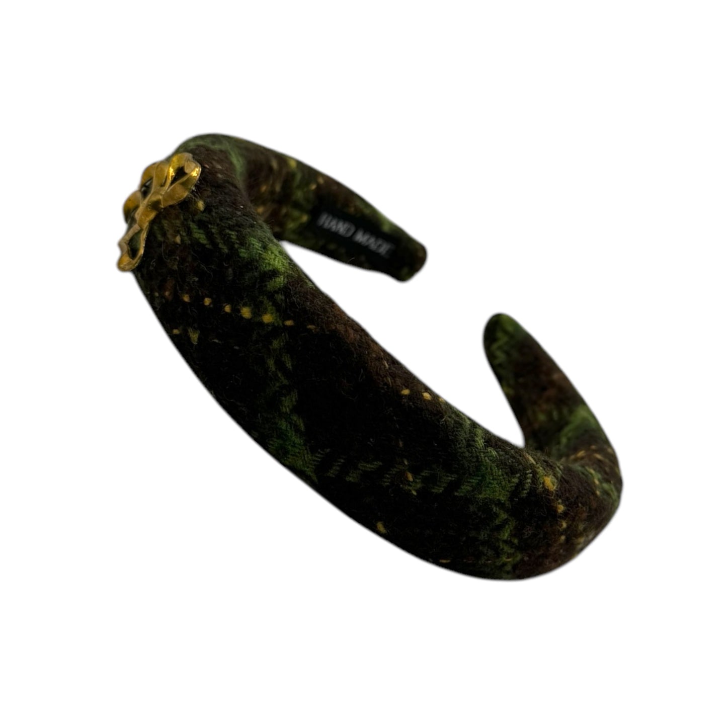 Vintage Altın Tonlu Kurdele Detaylı Ekose Saç Bandı