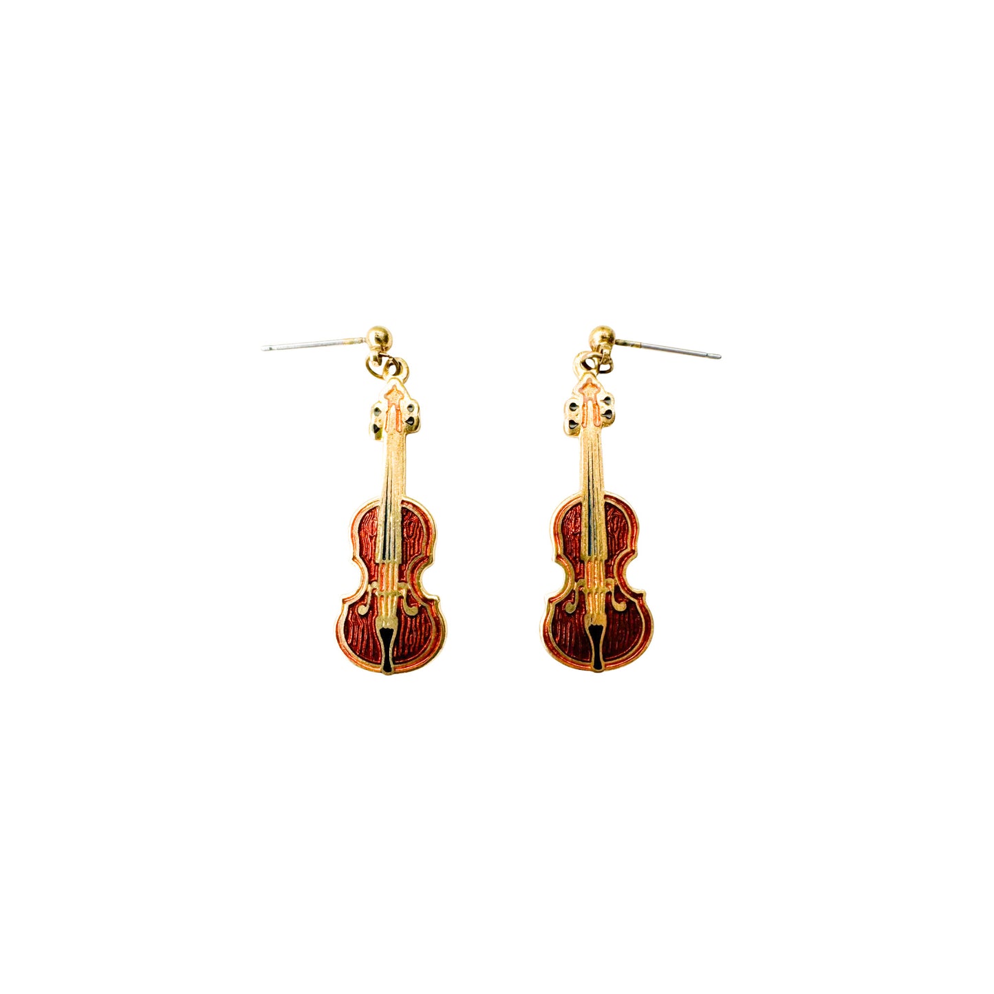 Vintage Cloisonné Violin Dangle Earrings
