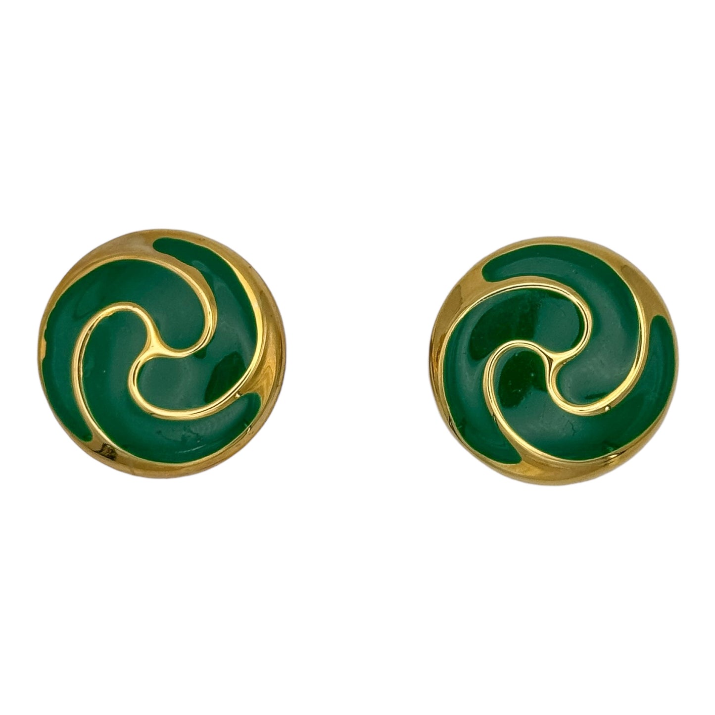 Vintage Art Deco Yeşil Mineli Girdap Motifli Küpe