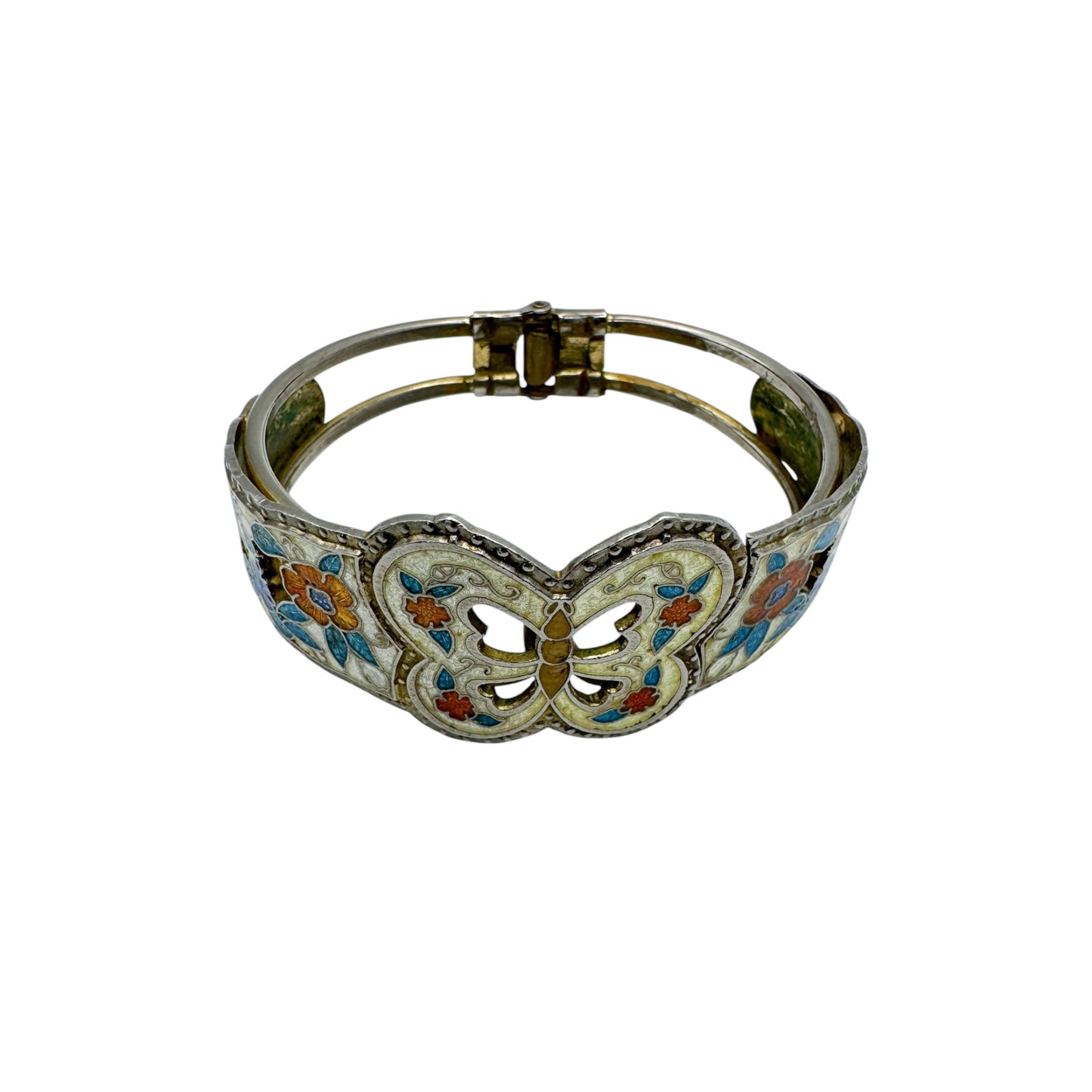 Vintage Cloisonné Butterfly & Floral Bangle
