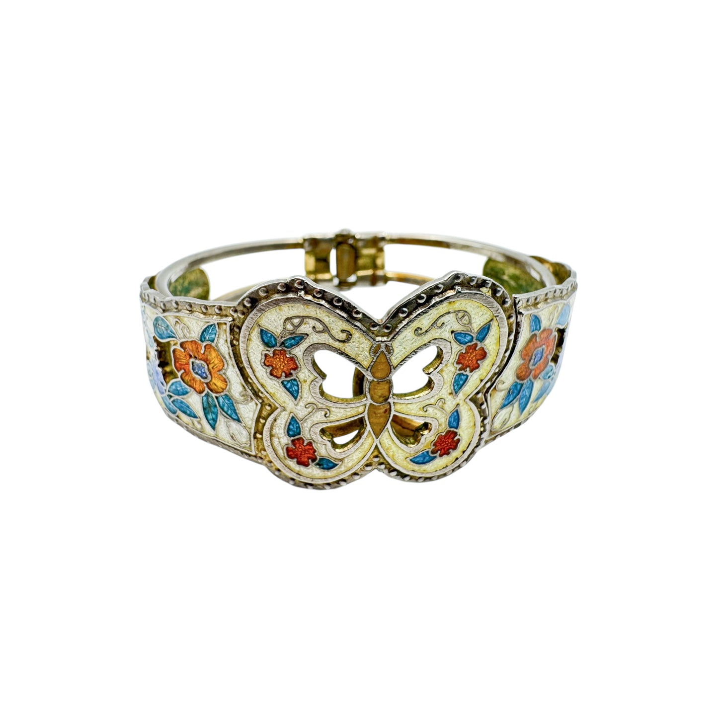 Vintage Cloisonné Butterfly & Floral Bangle