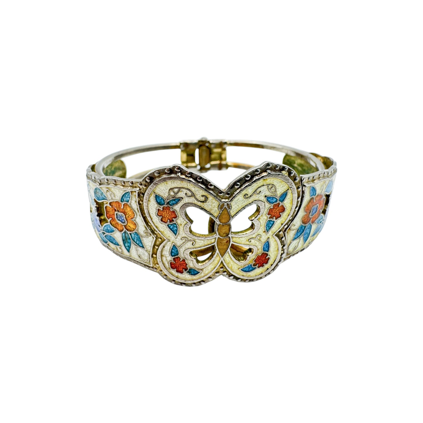 Vintage Cloisonné Butterfly & Floral Bangle