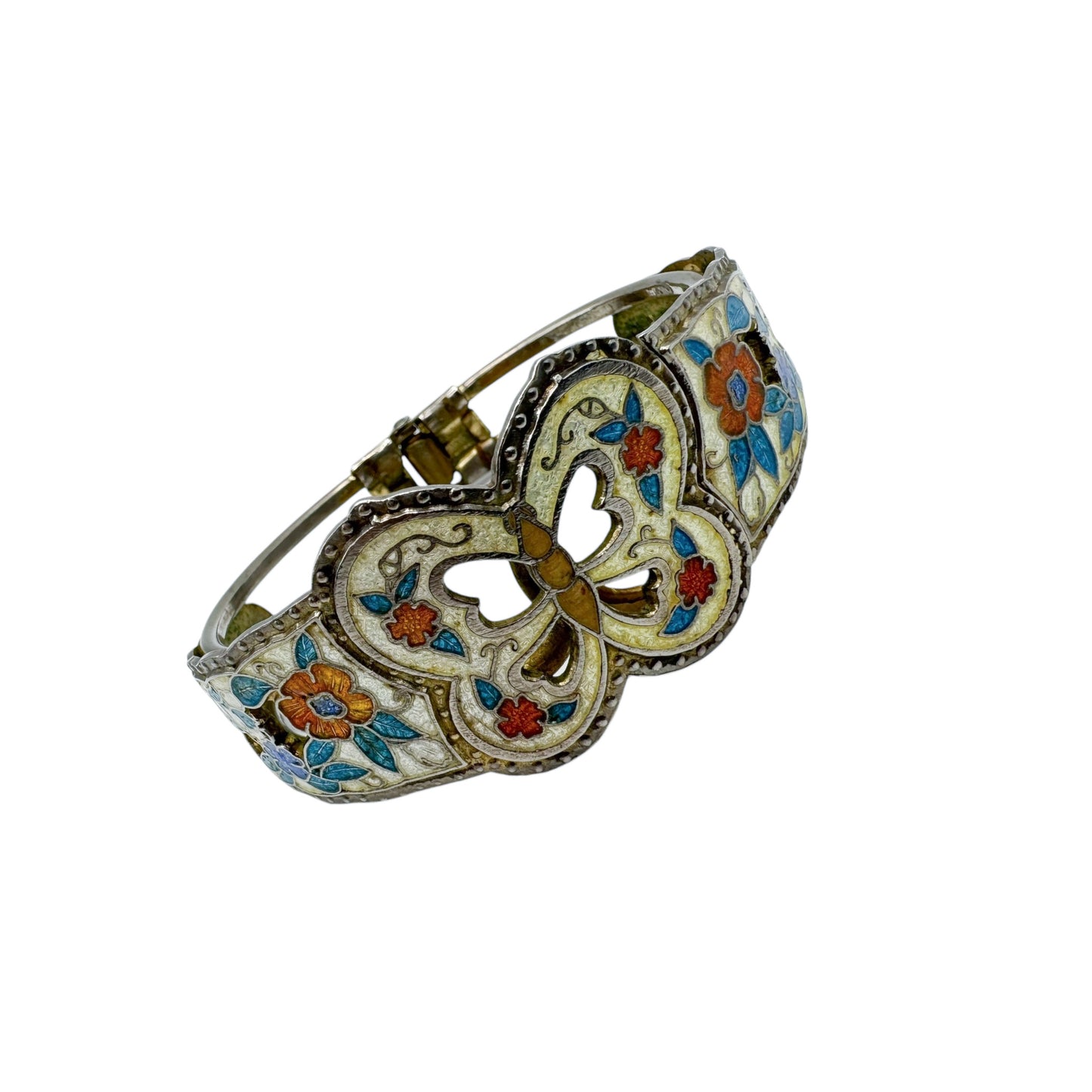 Vintage Cloisonné Butterfly & Floral Bangle