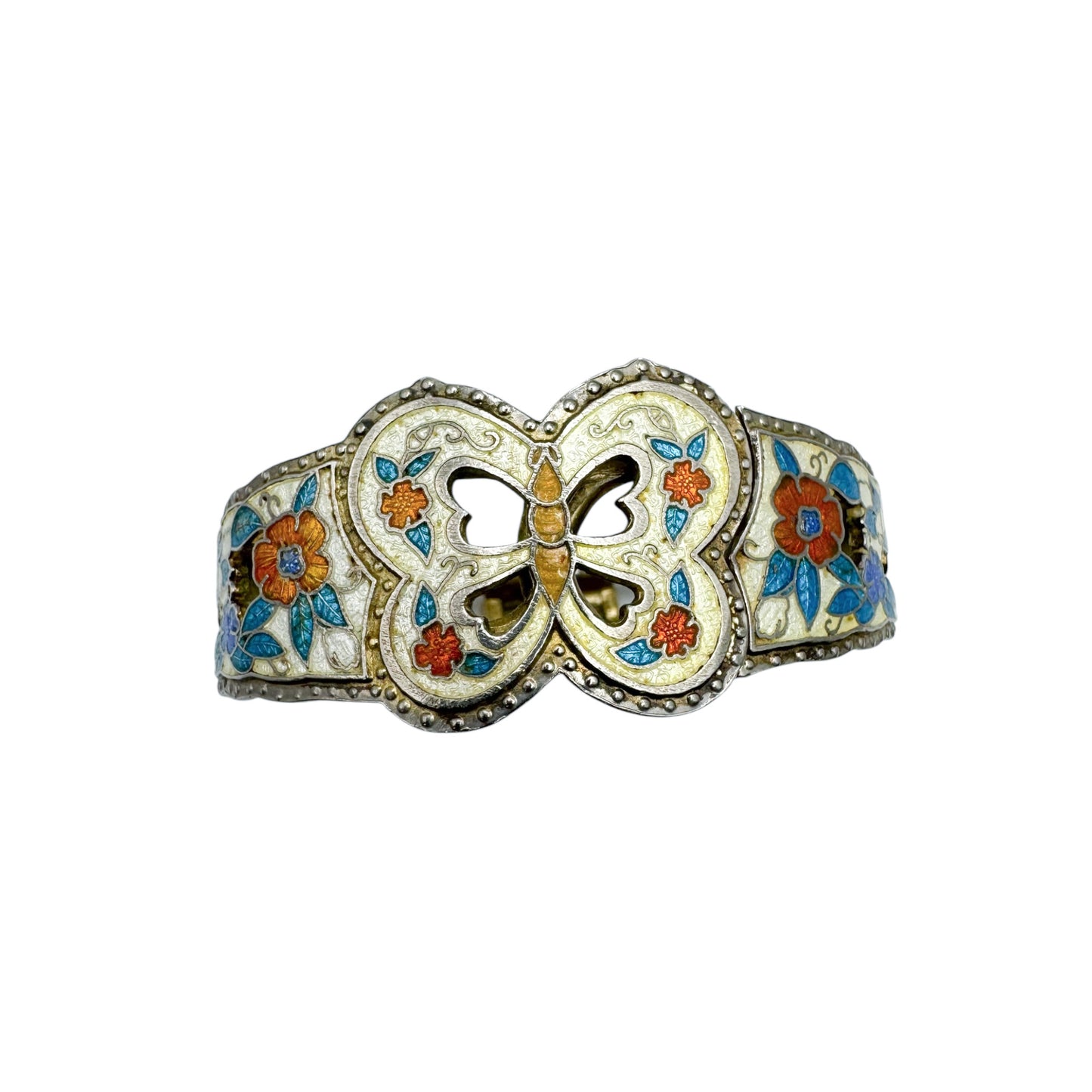 Vintage Cloisonné Butterfly & Floral Bangle