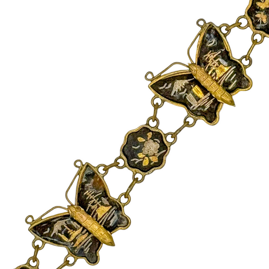 Vintage Shakudo Butterfly Bracelet Gilded With 24K Gold