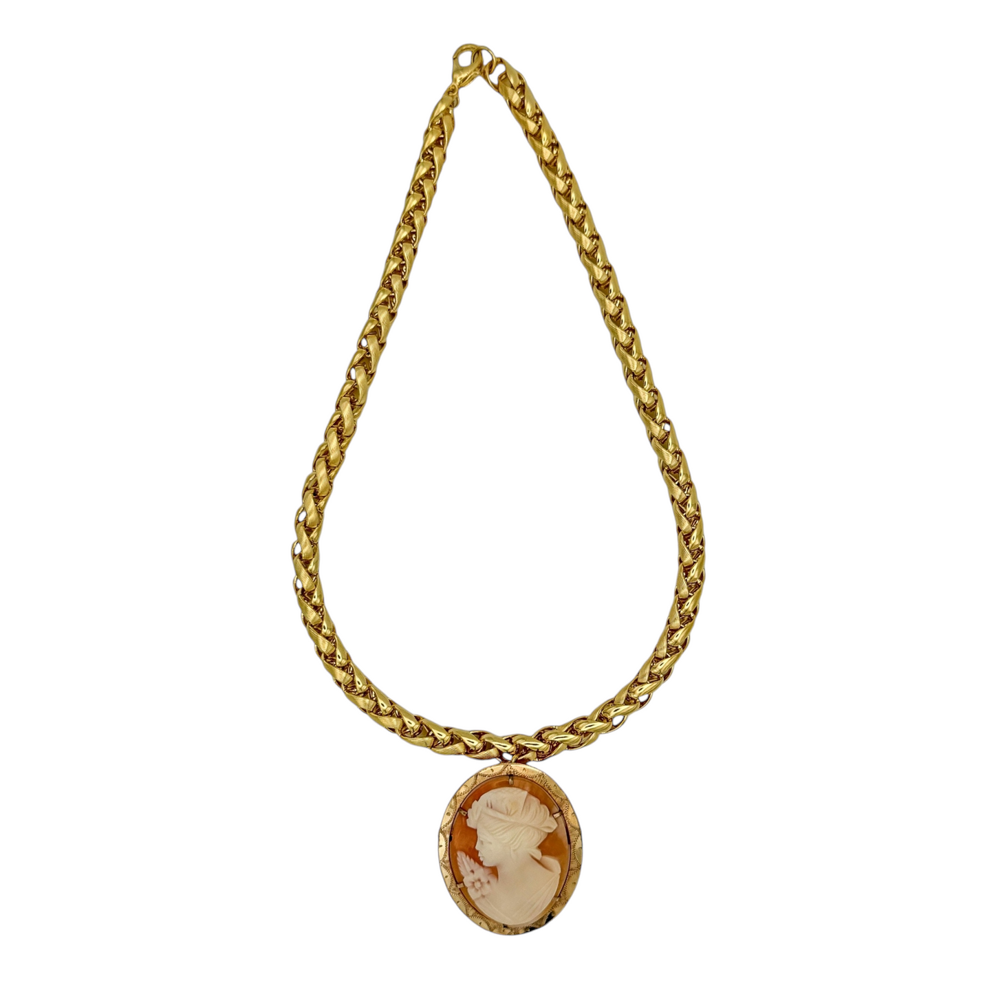Antika Cameo Broş-Kolye Uçlu Vintage Kolye