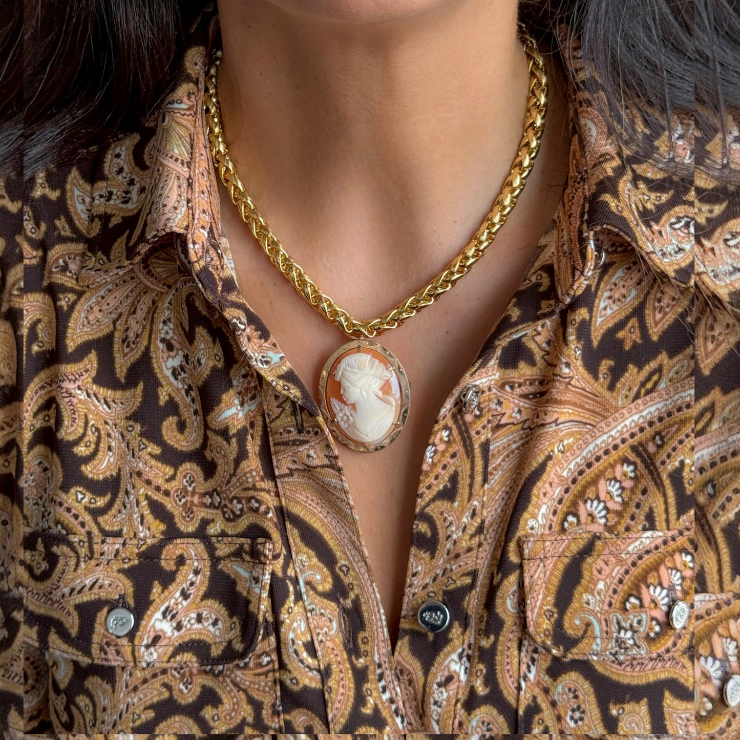 Antika Cameo Broş-Kolye Uçlu Vintage Kolye