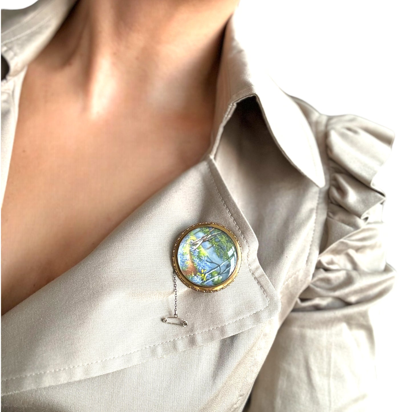 Vintage TLM İmzalı El Boyaması Orman Manzaralı Broş