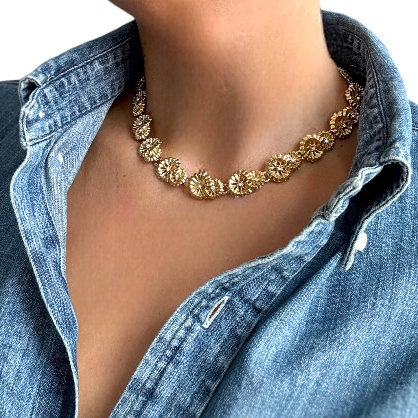 Vintage Altın Kaplama Çiçek Motifli Kolye