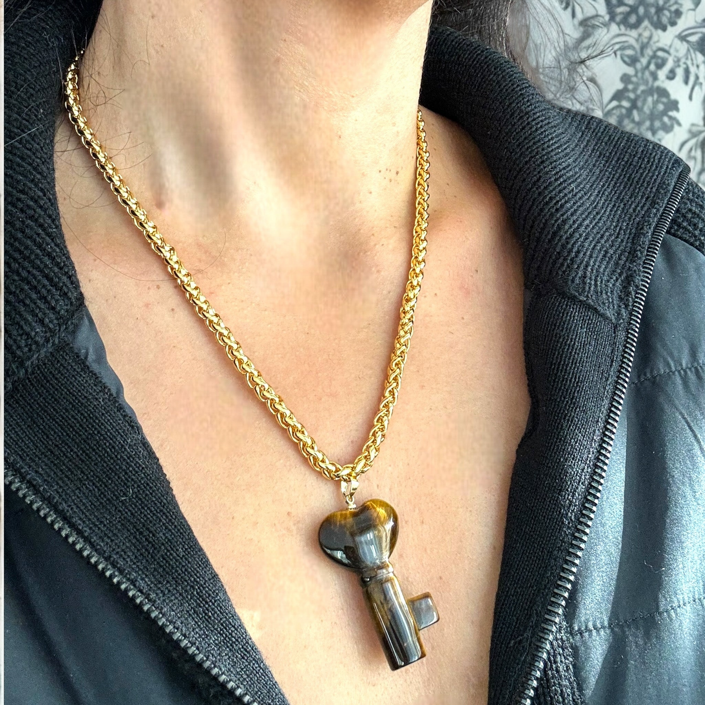 Aslan Gözü "Kalbimin Anahtarı" Kalın Vintage Zincir Kolye