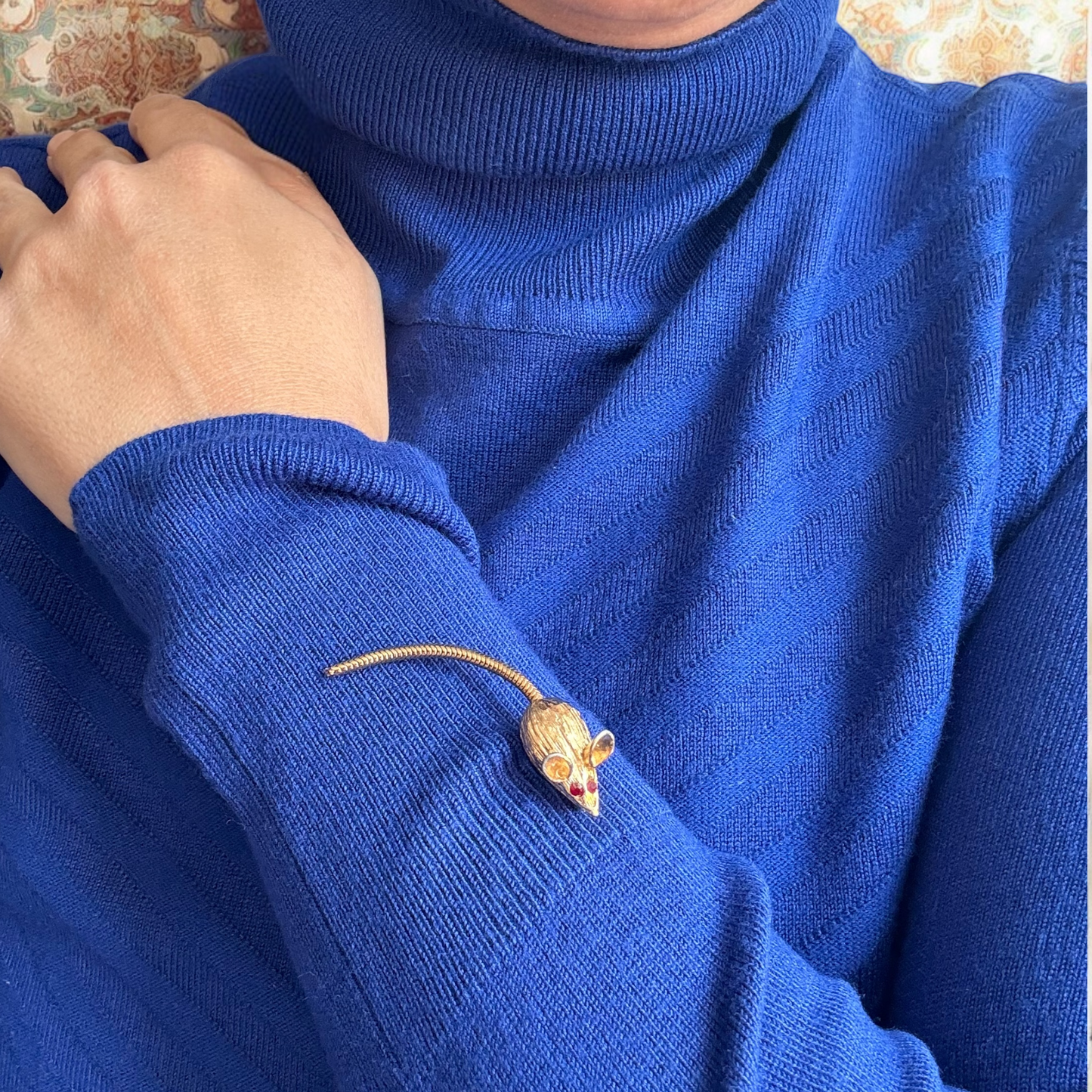 Vintage Altın Kaplama Hareketli Kuyruklu Fare Broş