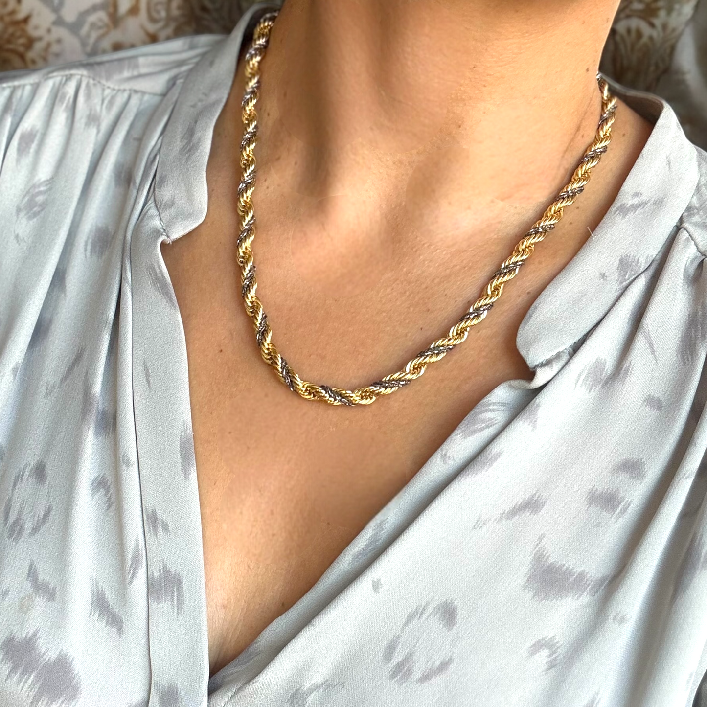 Vintage Altın Gümüş Kaplama Halat Burgu Kolye