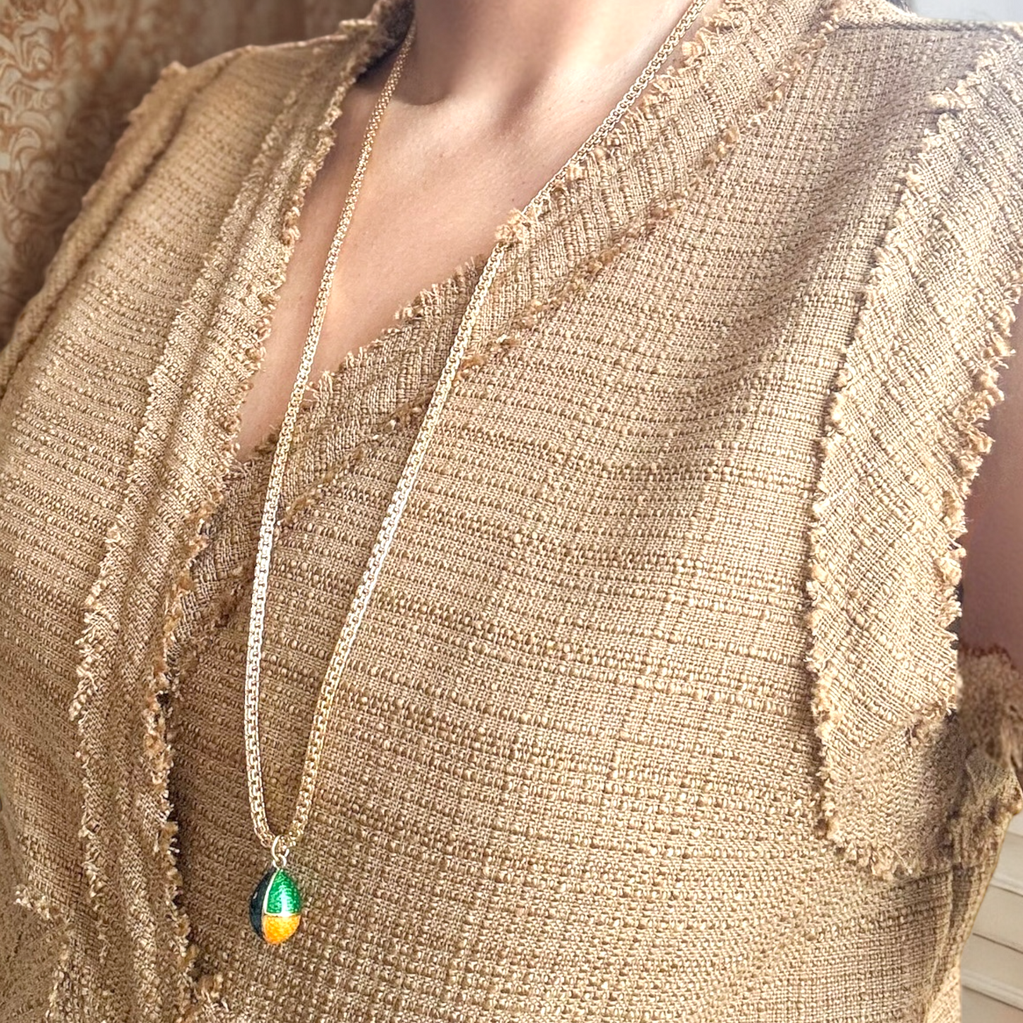 Joan Rivers Mineli Yumurta Uçlu Vintage Altın Kaplama Kolye