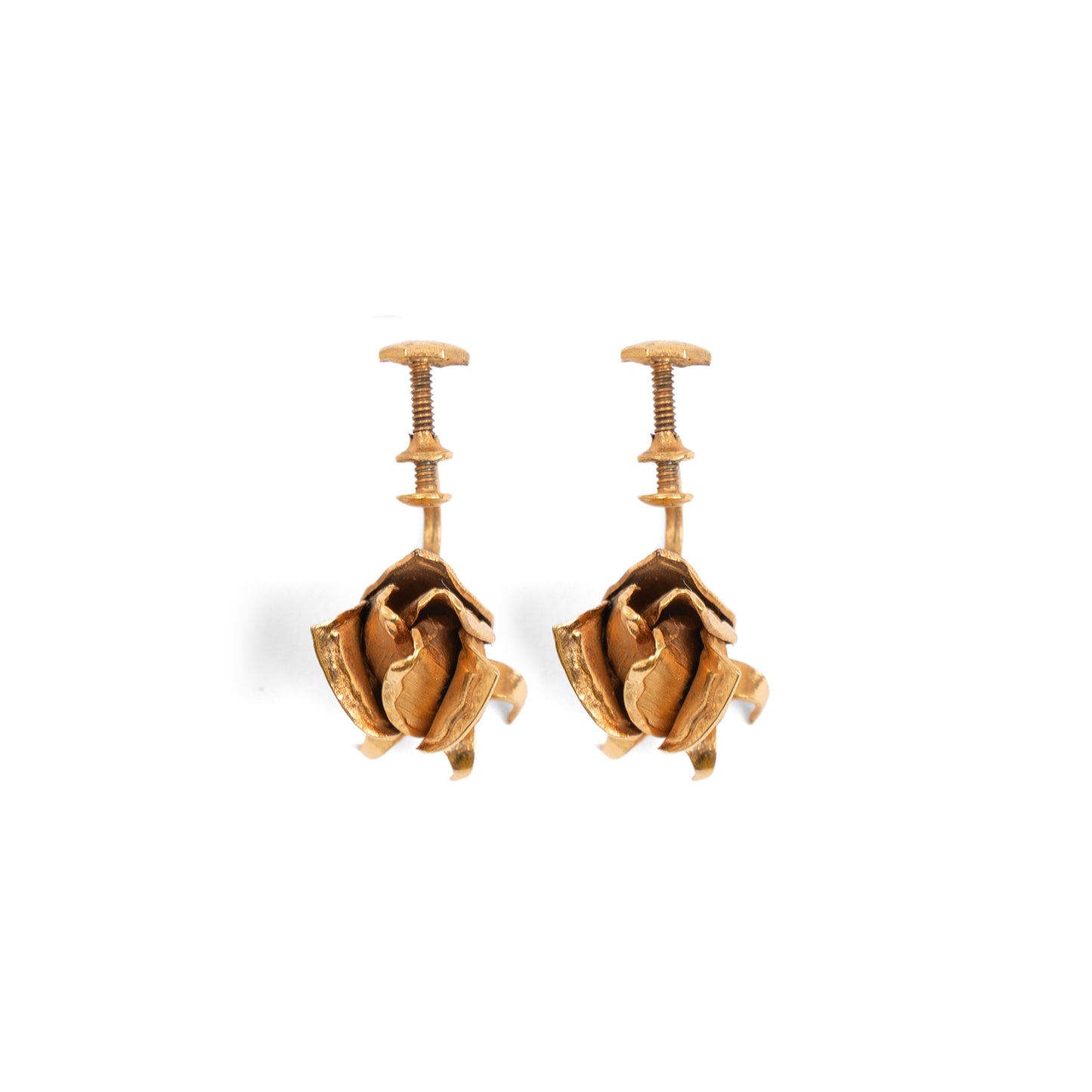 Vintage ECCO Signed 9ct Rolled Gold Tulip Earrings — 1940s, Original Box