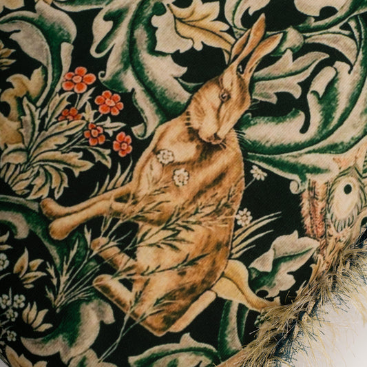 William Morris Forest Print Cushion Cover — Peacock, Hare & Fox