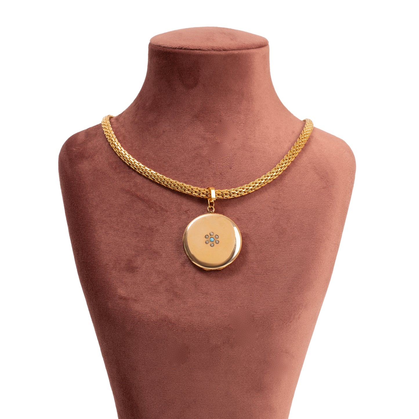 Vintage Altın Choker ve Tohum İnci Çiçekli Madalyon — 1950'ler