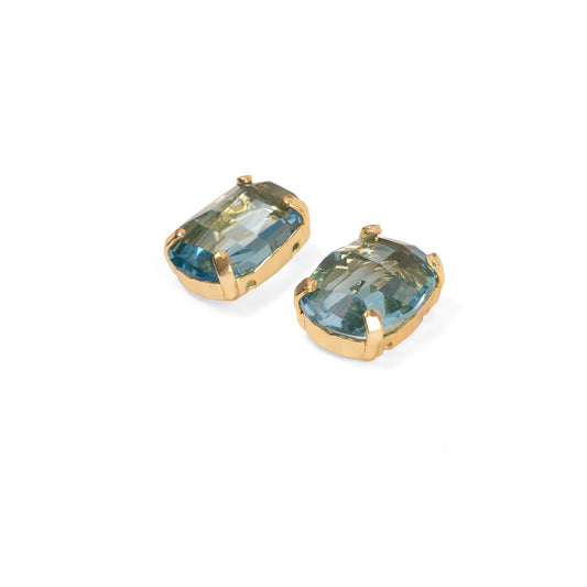 Swarovski Crystal Aqua Marine Blue Cushion Cut Crystal Stud Earrings with Vintage Setting