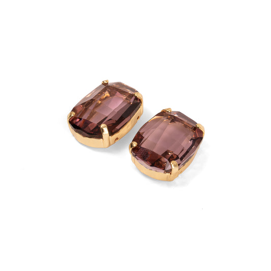 Swarovski Crystal Light Amethyst Cushion Cut Crystal Stud Earrings with Vintage Setting