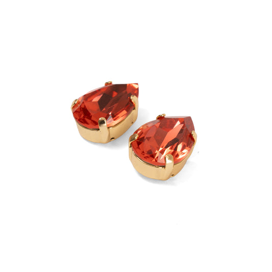 Swarovski Sunset Pink & Orange Cushion Cut Crystal Stud Vintage Setting Earrings