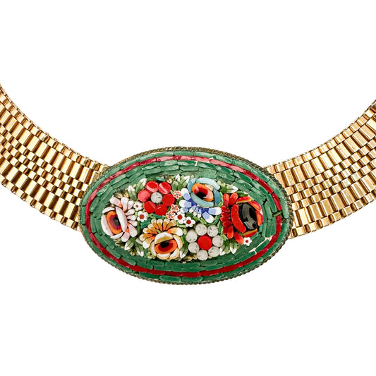 Vintage Italian Micromosaic Brooch Pendant Choker Necklace — 1950s