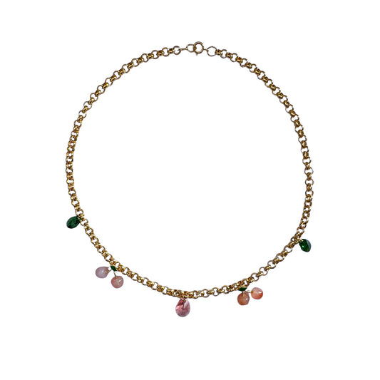 Vintage Gold Chain Necklace — Cherry Charms & Crystals 1980s