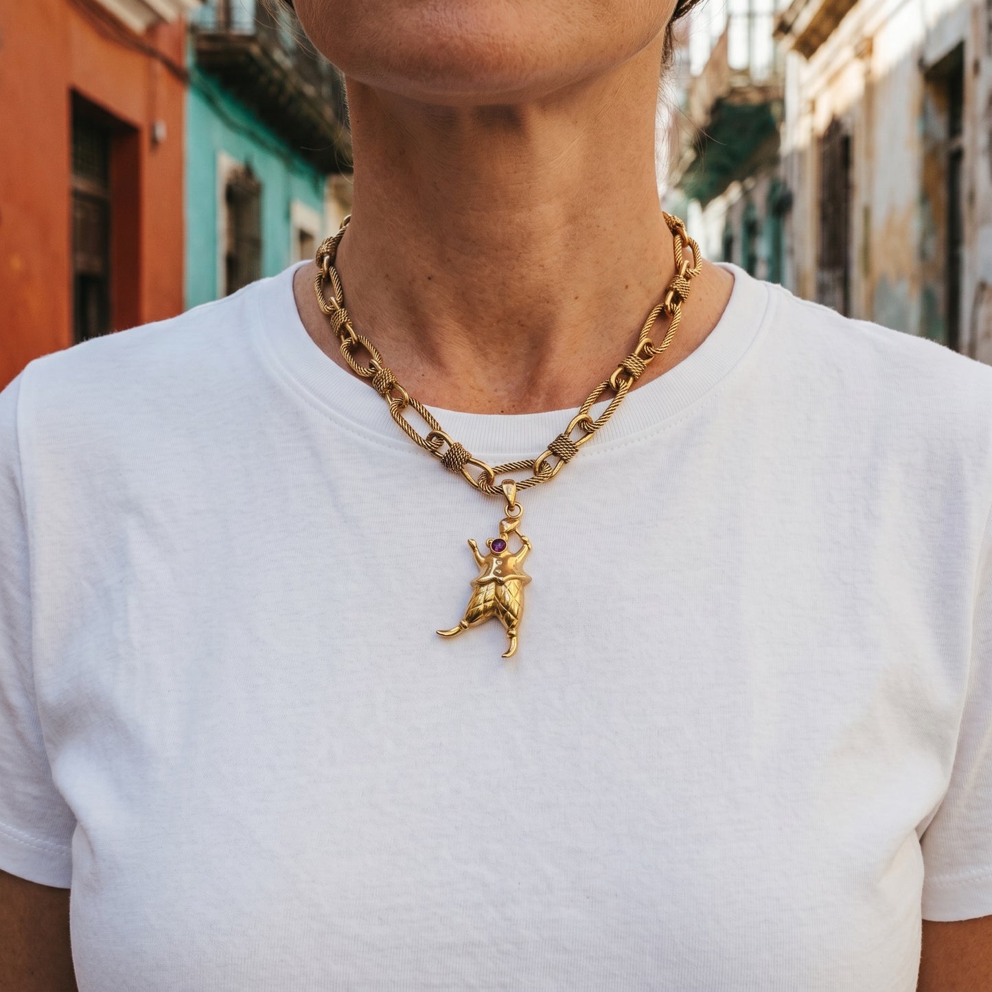 Vintage Nautical Twist Chain Necklace with Monet Clown Pendant — 1980s