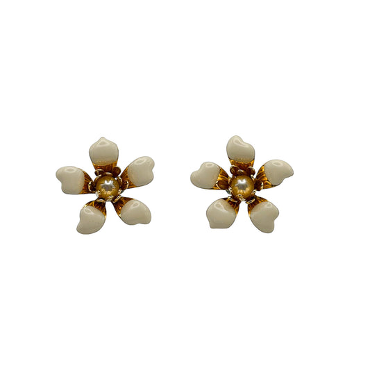 vintage pearl flower earrings 3d enamel floral design