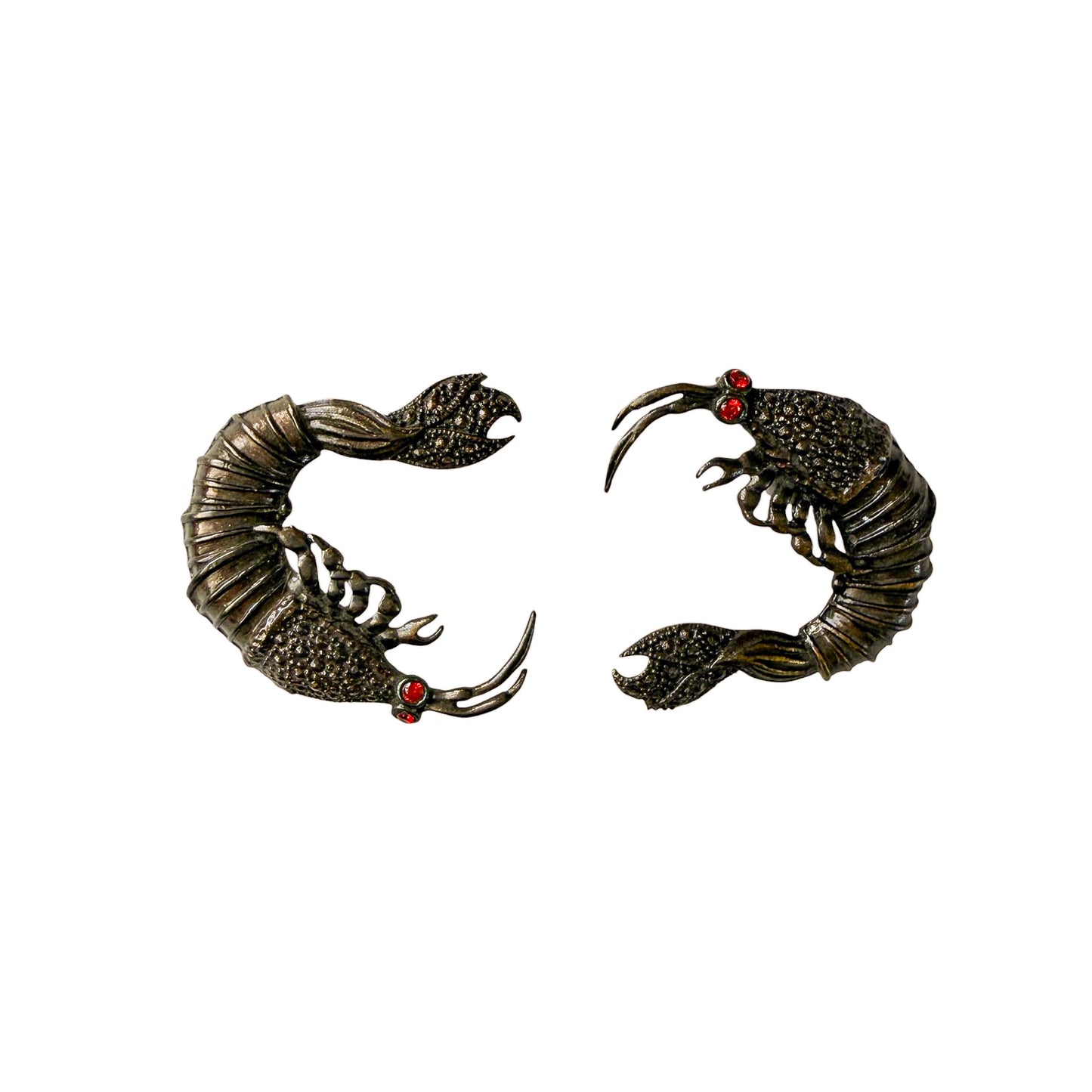 Vintage Style Shrimp Earrings with Red Crystal Eyes
