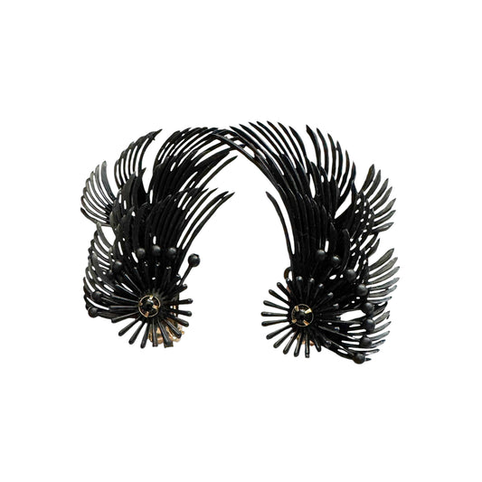 Vintage Bakelite & Swarovski Crystal Feather Wing Clip-On Earrings — 1950s
